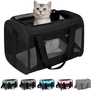 Cat Carrying Case - Pet Carrier Airline Approved, Portable and Breathable Pet Travel Carrier Removable Fleece Pad, Collapsible Cat Carrier Dog Carrier for Medium Cats Small Cats Dogs(Medium, Black)