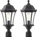 Cast Aluminum 24" Large Outdoor Post Light with 3" Pier Mount, Bronze Exterior Pathway Pole Lights Fixture with Seeded Glass 2 Pack Outside Garden Post Lamp Lantern Head for Driveway, Yard