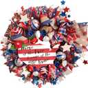 22-inch Patriotic Wreath American map Wreath for Front Door Independence Day Decor Red White Blue Flashing Ball Bow Gauze net with Christmas Ribbons Decor Memorial Day Home Decor