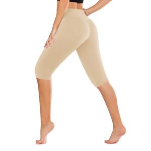 DHSO Women's Knee Length Capri Leggings – High Waisted Capri Pants Workout Yoga Running Summer Biker Shorts Light Khaki Small-Medium
