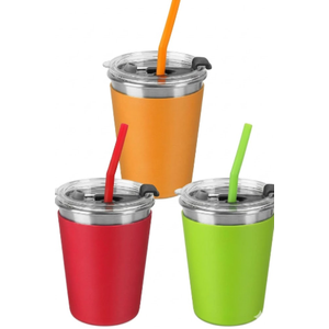 ShineMe 3 Pack Kids Cups with Straws and Lids Spill Proof, 12oz Toddler Straw Cups with Colorful Silicone Sleeves, Unbreakable Stainless Steel Water Tumblers for Cold & Hot Drinks