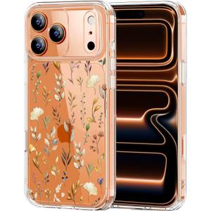 Unov for iPhone 17 Pro Case, Clear with Design, Slim Fit Good Grip, Embossed Phone Case, Shockproof Protective Cover, Raised Camera Protection, Soft TPU, Golden Garden