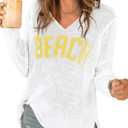 RoseSeek Women's Beach Cover Ups Letter Beach Sweater Crochet Tops (White, XS)