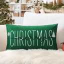 OTOSTAR Christmas Pillow Covers 16x24 Inch Merry Christmas Green Throw Pillow Cover Winter Holiday Lumbar Cushion Case Decoration for Sofa Couch (Green)