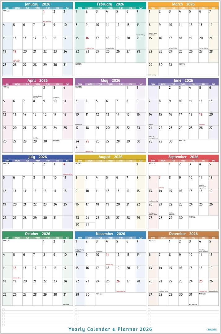 2026 Yearly Wall Calendar - Large Yearly Calendar 2026, Jan 2026 - Dec 2026, 25.2'' x 38.2''(Open), 2026 Calendar 12 Months, Yearly Wall Calendar 2026 with To-do Lists, Notes, Stickers, All At One Page