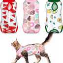 Nuanchu 3 Pieces Cat Recovery Suit Kitten Recovery Suit E-Collar Alternative for Cats and Dogs Abdominal Skin Anti Licking Pajama Clothes Sets(Large,Watermelon Style,Colorful)