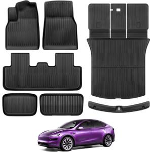 Floor Mats for Tesla Model Y Juniper 2025 2026 5-Seat with Bumper Guard All Weather Floor Mats for Tesla Model Y Juniper Accessories 2025 2026 TPE Trunk Mat with Backrest Mat Black