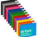 HERKKA Hanging File Folders, Pack of 60 Reinforced Letter Size Hanging Folders with Heavy Duty 0 Inch Expansion, Designed for Bulky Files, Medical Charts, 1/5-Cut Adjustable Tabs, 12 Assorted Colors