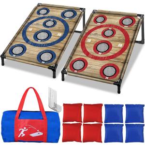 NZQXJXZ Portable Cornhole Board Set with 8 Bean Bags Corn Hole Toss Game Cornhole Games for Indoor and Outdoor Parties, Ideal for Kids, Adults, Camping Travel,Parties,Beach, Yard