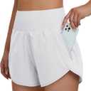 BMJL Women's High Waisted Athletic Shorts Pocket Workout Shorts Gym Sporty Running Shorts (White, XS)