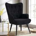 Furniliving Boucle Accent Chair for Living Room, Upholstered Reading Chair with High Backrest, Tufted-Button Wingback Armchair for Bedroom, Dressing Room, Home Office, Black (Set of 1)