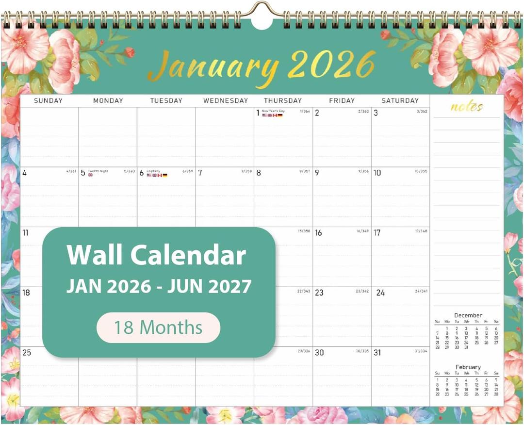 7 x 2026 Wall Calendar, Monthly Wall Calendars, Jan 2026 - Jun 2027, Desk Planner (8.5" x 11"), Hanging for Home, School, Office Supplies