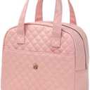 kamumanni Lunch Bag, Small Lunch Tote Bag for Women, Water-repellent Pu Leather Lunch Box, Quilted Lunch Bag (Pink)