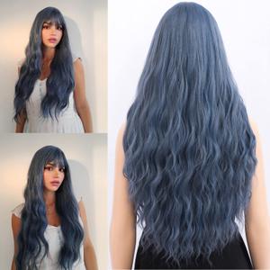 Netgo Blonde Wig, Platinum Blonde Wig with Bangs, Long Curly Wavy Hair Wigs for Women, Heat Friendly Synthetic Cosplay Halloween Party Wigs for Girl 