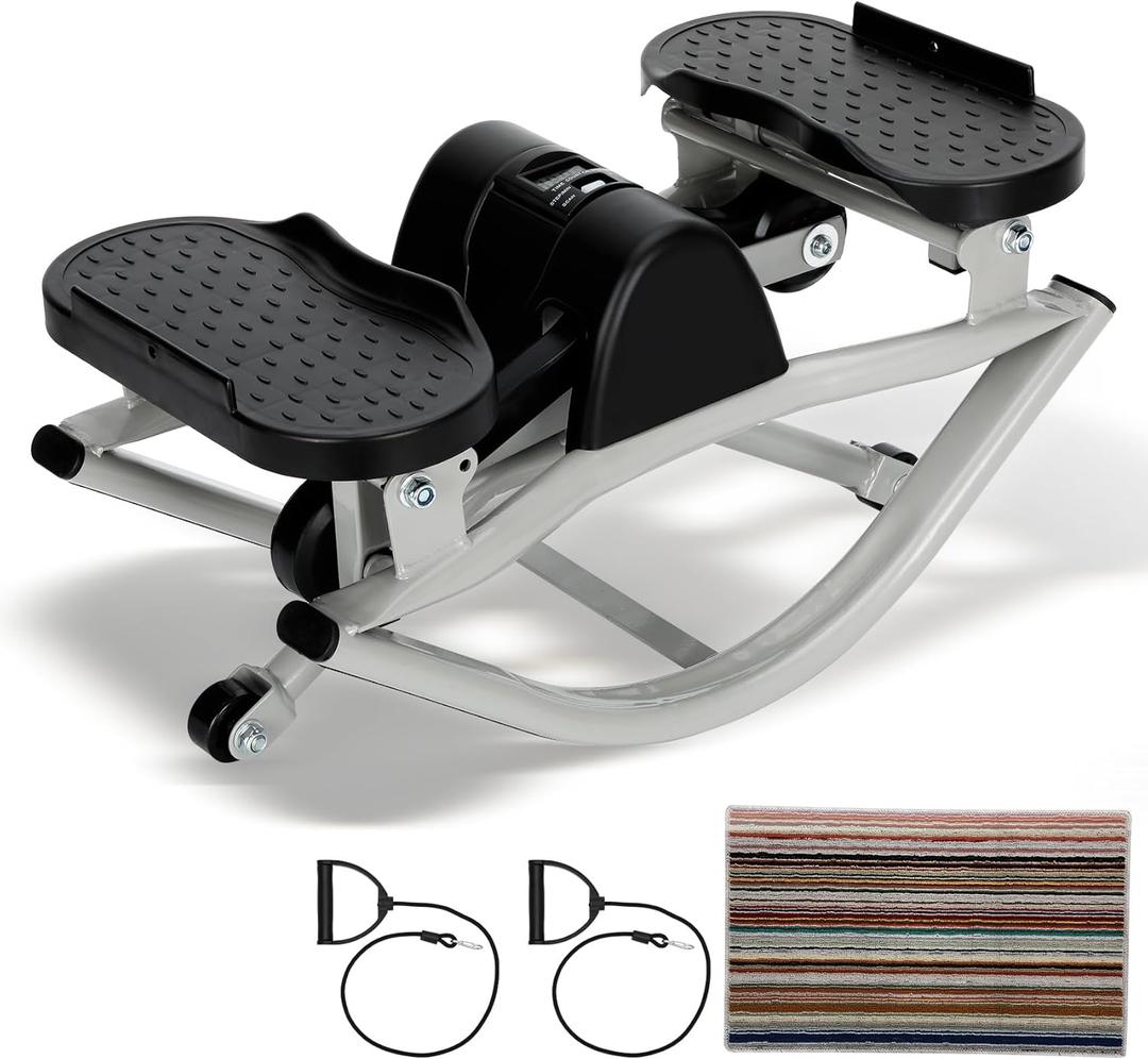 Rock Stepper Side to Side, Rocking Fitness Stepper Home Workout Machine with Resistance Bands for Full Body Workout, for Exercise at Home (Black-Grey)