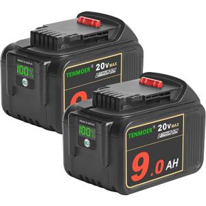 2 Pack DCB200 20V 9.0Ah Replacement Battery Compatible with Dewalt 20V Cordless Tools with Digital Indicator