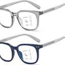 Missfive 2-Pack Multifocus Progressive Reading Glasses Men, Blue Light Blocking Multifocal Readers(Top Is Not 0)