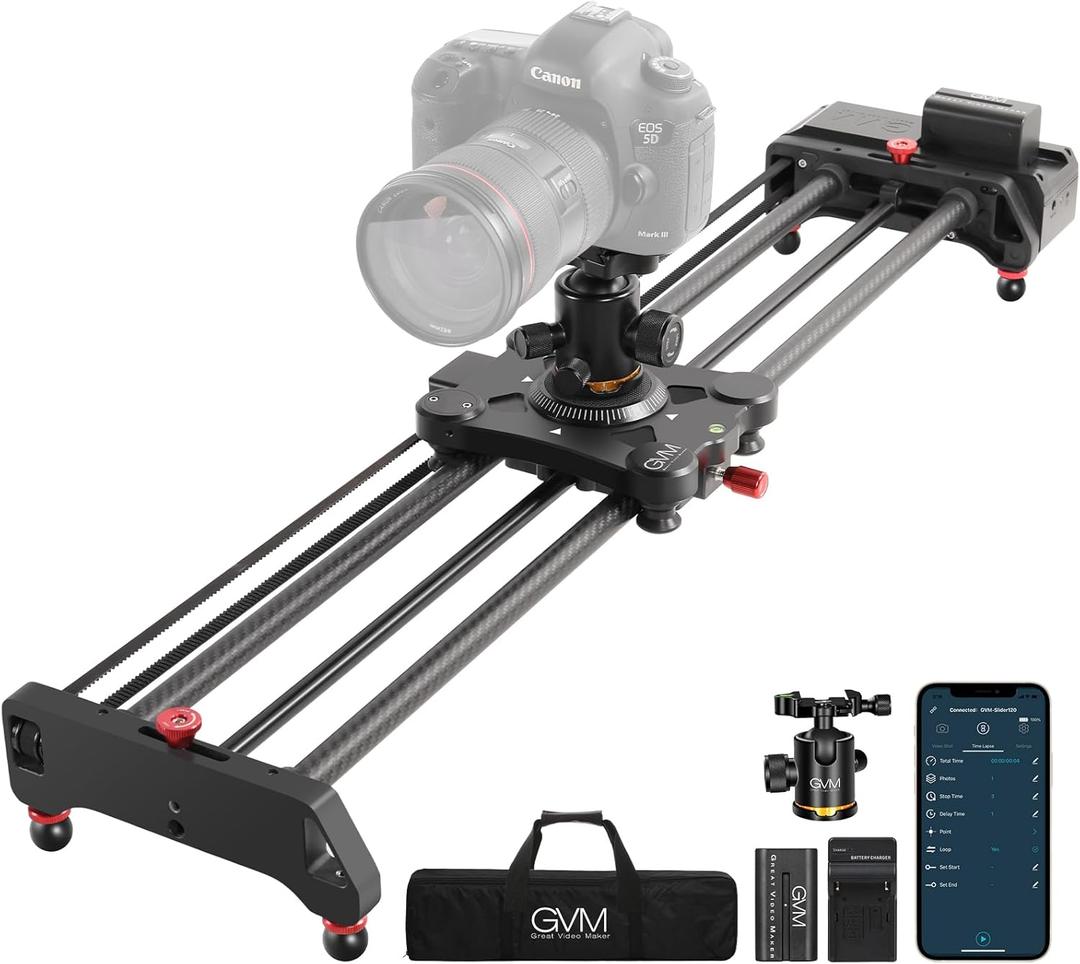 GVM Motorized Camera Slider,31" Wireless Carbon Fiber Dolly Rail Camera Slider with APP Control, Motorized Time Lapse and Video Shot Follow Focus Shot and 120 Degree Panoramic Shooting (80CM)