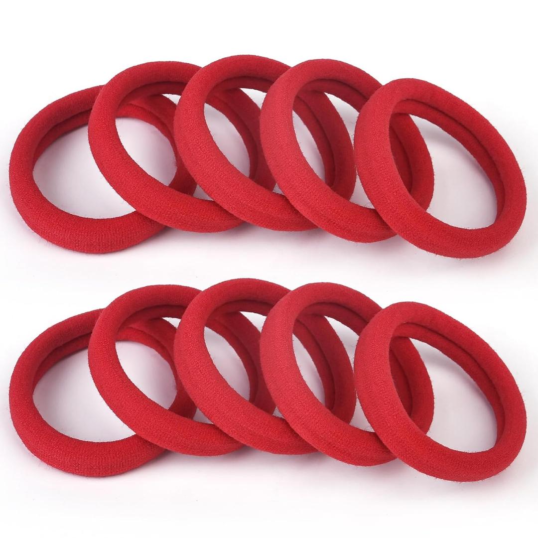 100PCS Red Seamless Hair Ties, Large Gentle Hair Bands No Damage, Soft and Stretchy Cotton Fabric Nylon Elastic Ponytail Holders for Women, 2 Inch in Diameter, by BAOLI