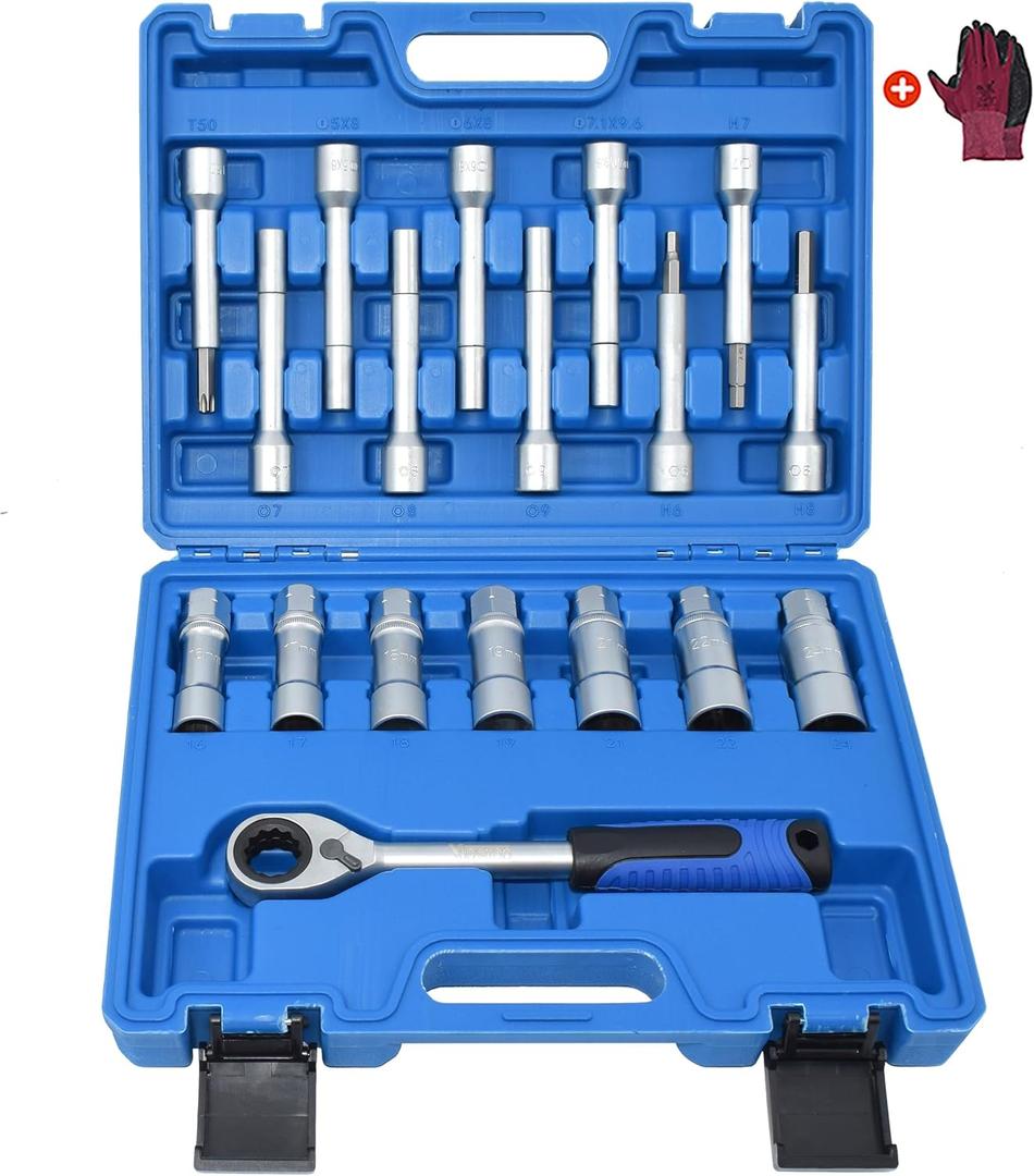18PCS Steering Hub Suspension Shock Absorber Strut Nut Removal Tool Socket Kit, 1/2 inch Suspension Strut Spreader Tool Set, with Gloves