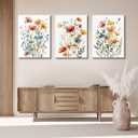 Watercolor Flowers Bathroom Canvas Wall Art, Colorful Wildflower Wall Decor Poster Prints Botanical Artwork for Living Room Bedroom Bathroom Farmhouse Decor 16x24x3pcs