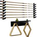 Black Wall-Mounted Pool Stick Holder, Wooden Billiards Pool Cue Rack Holds 7 Cue Sticks and 2 Pool Ball Racks, Pool Table Accessories Organizer for Billiard Rooms or Clubs