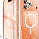 BERFY for iPhone 17 Pro Max Case for Women, Compatible with MagSafe, Clear Glitter Shockproof Protective Case, Anti-Yellowing, with Screen Protector & 3 Diamond Camera Lens Covers 6.9", Sparkle Clear