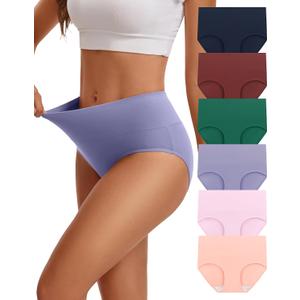 INNERSY Women's Cotton Underwear Mid-High Waisted Breathable Briefs 6-Pack, Size Large 