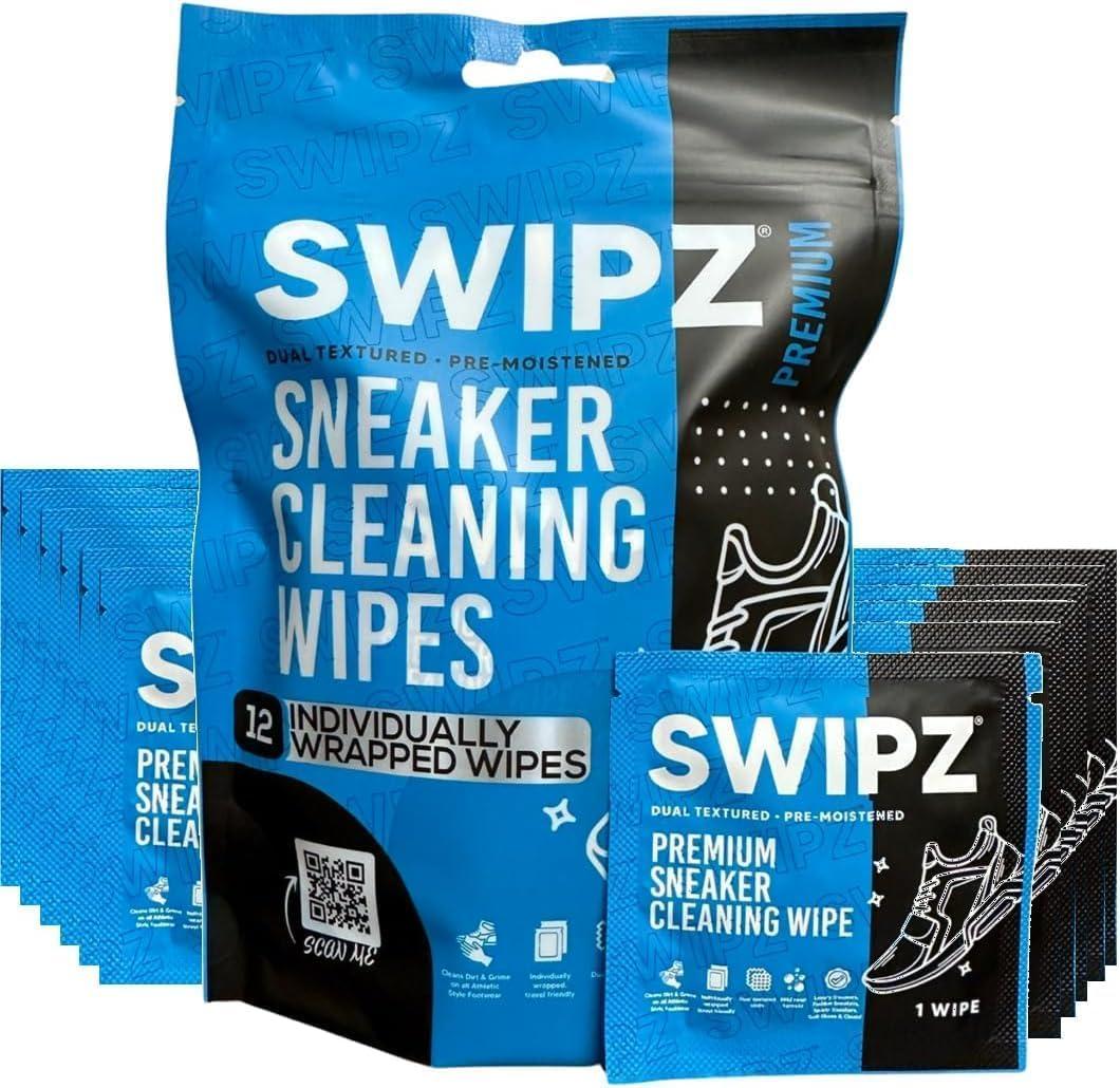 SWIPZ Sneaker Cleaner Wipes – Instant Shoe Cleaner for White Sneakers, Rubber Soles & Leather | Sneaker Eraser Wipes for Nike, Adidas, Air Jordan & More | 12 Travel Packs
