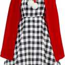 GOLDSTITCH Womens Christmas Costume Santa Dress Outfits with Cloak Plaid Dress Xmas Party Birthday Dress Up (X-Large, Red)