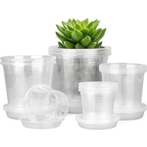 FUIJOL 4/5/6/7 Inch Clear Nursery Pots for Plants with Sacuers 20 Pack, Plastic Flower Pots with Drainage Holes, Variety Pack Seedlings Garden Pot for Indoor Outdoor (4+5+6+7 inch)