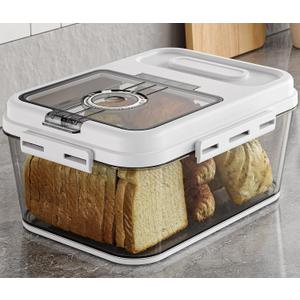 Bread Box For Kitchen Countertop, Airtight Bread Storage Container, Time Recording Bread Keeper with Lid,Bread Storage For Homemade Breads, Toast, And Cookies, White Bread Holder.