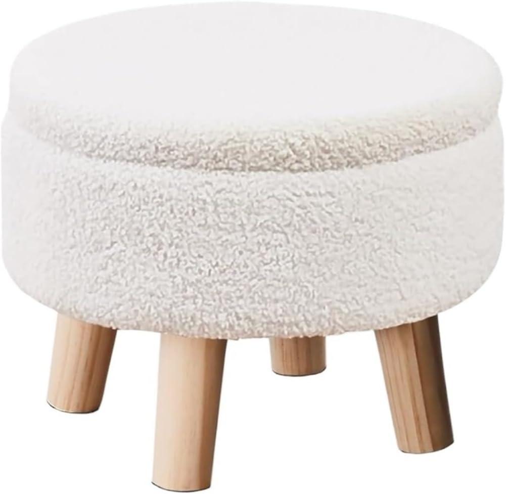 WSXEDCDHJ Home Storage Round Footstool, can Place Some Small Items Plush footstools, Convenient Storage, Suitable for The Entrance, Bedroom and Other Places (White)