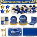 Graduation Party Decoration Supplies Class of 2026, 245 PCS Disposable Dinnerware (Serve 25) & Decor with Paper Plate Cup Napkin Cutlery Tablecloth Backdrop Balloon Garland Kit (Blue & Gold)