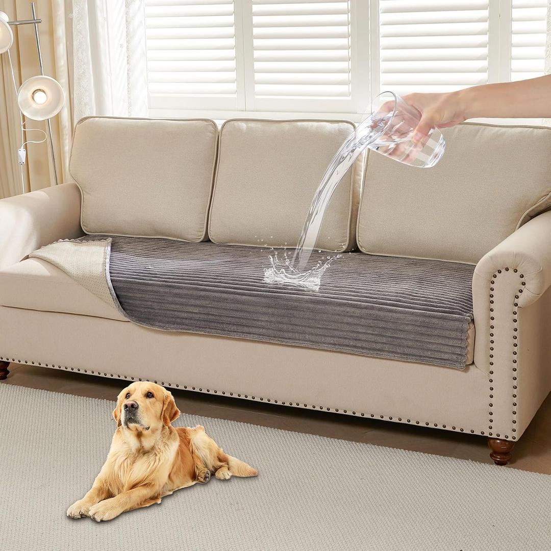 HAOMAIJIA Waterproof Couch Cover for Dogs Washable,Faux Fur Pet Couch Covers for Sofa,Soft Dog Bed Cover Non-Slip Couch Covers for 3 Cushion Couch Sofa Pet Friendly (Grey, 23" x 23" 2 Pack)