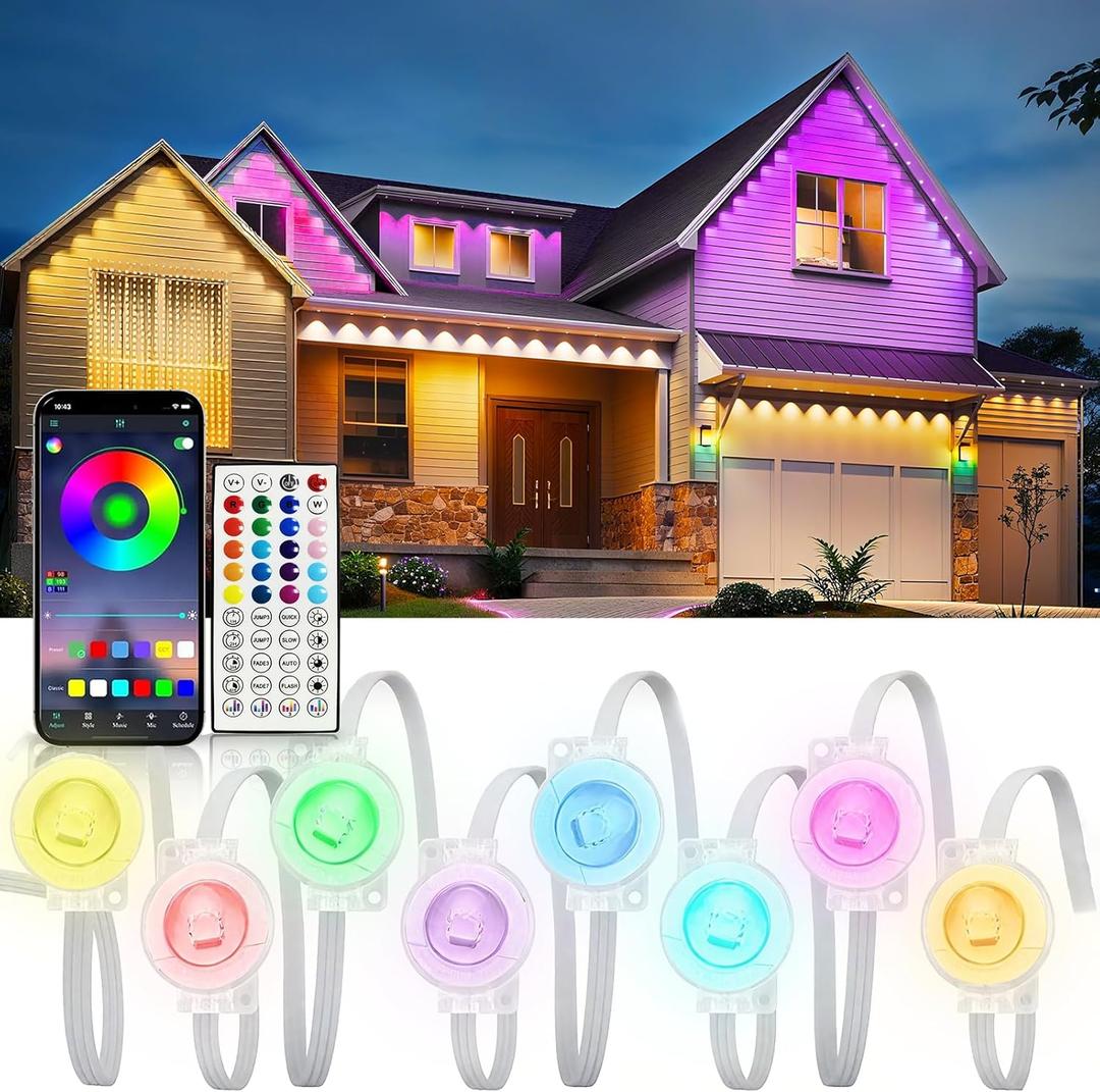 Permanent Outdoor Lights, RGB IP67 Waterproof Eaves Lighting, Smart LED Outside House Lights with App/Remote Control for Halloween, Christmas Decor, Holiday, Party, Daily, All Year-Round (500FT)