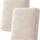 H.VERSAILTEX Velvet Stretch Couch Cushion Cover Plush Cushion Slipcover for Chair Loveseat Sofa Cushion Furniture Protector Seat Cushion Sofa Cover (2 Piece Medium Sofa Cushion Covers, Ivory)