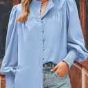 PRETTYGARDEN Womens Spring Long Sleeve Tops Dressy Casual Button Down Smocked Cuffed Office Business Work Blouses Shirts (Blue, M)