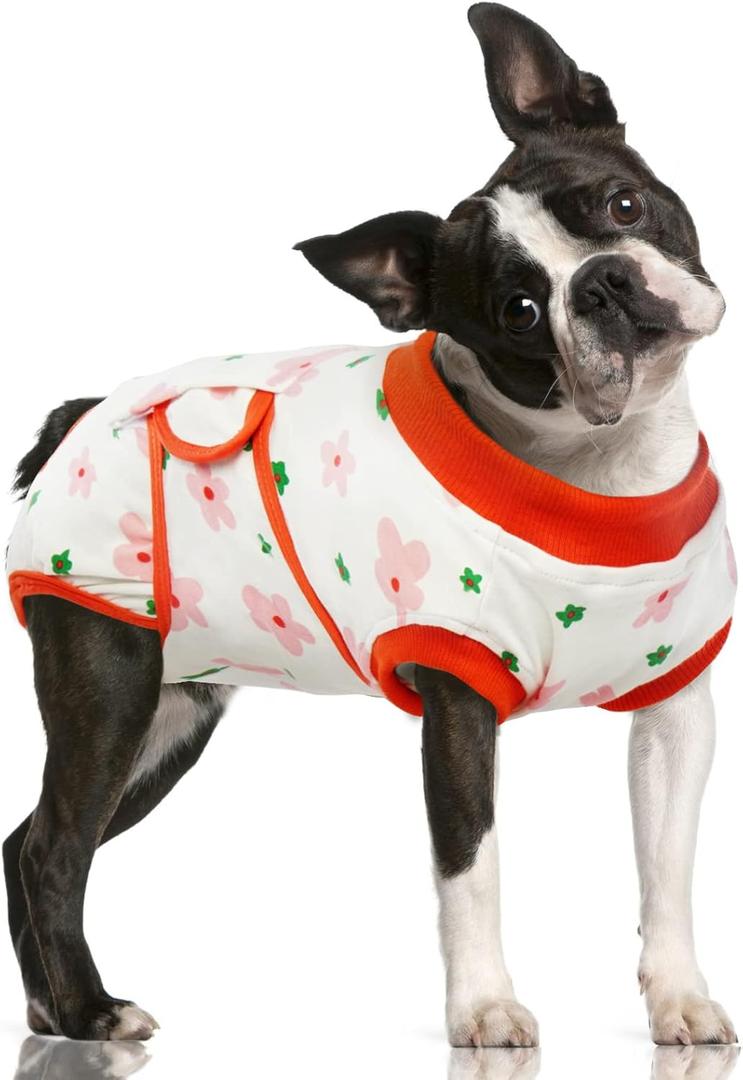 FUAMEY Recovery Suit for Dogs After Surgery,Soft Breathable Dog Bodysuit E-Collar & Cone Alternative Surgical Suit,Male Female Dog Neuter Spay Suits Anti Licking Wounds Onesie Red Flower XXL (XXL(Back:24.8-29.5in,WT:75+lbs))