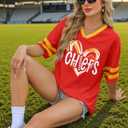 Oversized Football Game Day Shirt Women Sunday Funday Jersey Football Team Fans Mesh Tshirt V Neck Heart Graphic Tops, XL