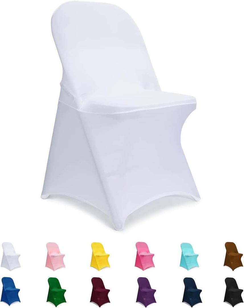 Folding Chair Covers White, Spandex Chair Slipcovers 6 PCS, Universal Fitted Chair Slipcovers for Wedding, Party, Banquet, Holidays, Celebration
