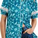 GRACE KARIN Women Boho Floral Tops, Summer Short Eyelet Sleeve Dressy Casual Shirts, Spring Button Down Blouse 2026 Trendy (L)