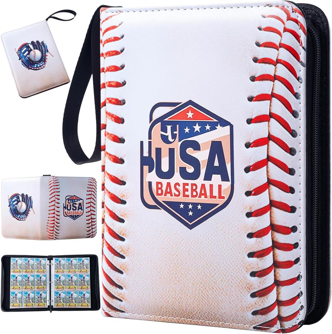 Baseball Card Binder,9 Pocket Sports Card Binder with 50 Removable Sleeves Can Hold 900 Cards,3-Ring Zipper Baseball Card Album for Standard Size Cards,Game Cards, Sports Cards 2024