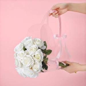 Jaloro 12 Pcs Flower Bouquet Bags Large Clear Gift Bag with Handle and Ribbon Transparent Flower Bags for Bouquets Flora Flowers Wrapping Valentine's Day Wedding Birthday Party Gift Packaging Supplies
