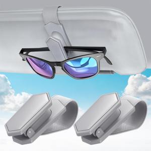 Veharvim Sunglass Holder for Car (One-Handed-Operation, Gentle & Secure Hold, Silicone Padded, Universal Fit, Metal Clip) Visor Sunglass Holder Clip, Visor Sunglass Holder Car (Grey1, 2 Pack)