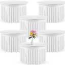 Preboun 6 Pack 4 Ft/ 48 Inch Spandex Round Tablecloths Wrinkle Free Stretchy Round Table Clothes for Table Tablecloth with Skirt for Party Wedding Home Decoration Parties Banquet (White)