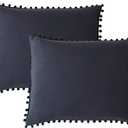 Navy Blue Pom Poms Pillowcases, Dark Blue Pillowcases Set of 2, 100% Soft Washed Microfiber, Soft Navy Pillow Shams King Size, 2 Pack (King, Navy Blue)