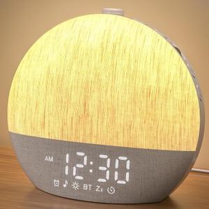 LIORQUE Sunrise Alarm Clock, Digital Alarm Clocks Bedside, 30 Sleep Sounds, Sleep Timer, Adjustable Volume & Brightness, Screen Free Design, Bluetooth, Wake up Light with White Noise for Heavy Sleepers