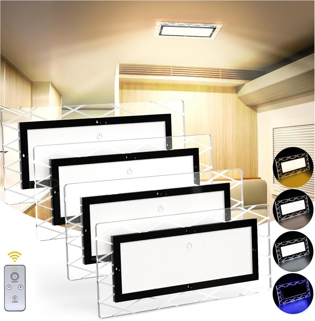 BlueFire 1800LM Bright LED RV Light InteriorDC12-30V Upgraded Brightness RV Ceiling Dome Lights, Dimmable Fixture with 4 Color Temperature for RV Camper Van Motorhome Boat Trailers (Large - 4 Pack)