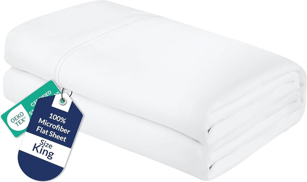 Royale Linens King Flat Sheet Only - Brushed 1800 Microfiber - Ultra Soft & Breathable - Wrinkle & Stain Resistant - Hotel Quality Flat Sheet Sold Separately - Top Sheet for Bed - (King, White)